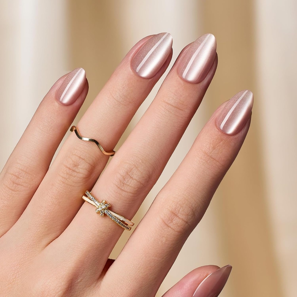 image:imageBeetles Milky White Press On Nails Short Almond Gel Painted Natural White Soft Gel Summer Press Ons 32Pcs 16 Sizes Reusable Fake Nails Kit with Nail Glue 60 Adhesive Tabs Gift for Women08Short Almond  Motion Mist Glow