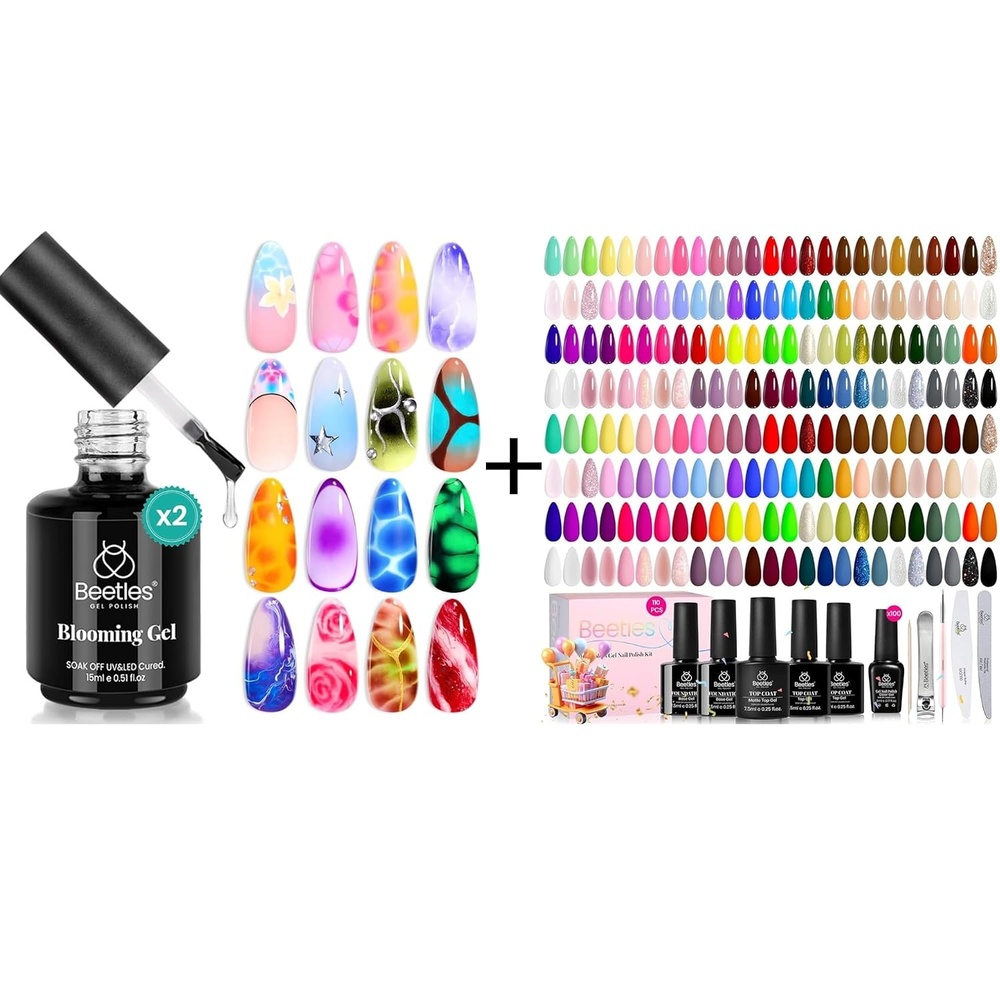 image:imageBeetles Nail Blooming Gel 2 Pcs 15ml Clear Uv Led Nail Diy Design with Beetles 110 PCS Gel Nail Polish Set 100 Colors Infinite Inspiration All Season