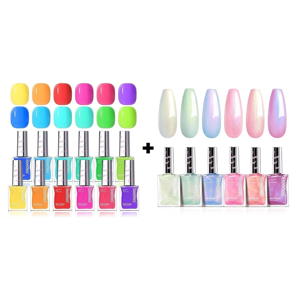 image:imageBeetles Neon Nail Polish Set  Quick Dry Kit 12 Colors Hot Pink Green Blue Yellow Red with 6 Colors Shimmer Fingernaill Kit Gift for Girls Women