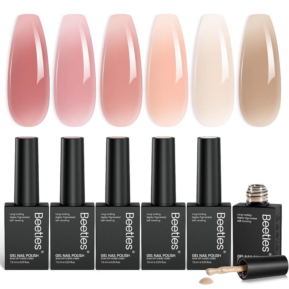 image:imageBeetles Nude Gel Nail Polish Set  6 Colors Nude Pink Brown Neutral Jelly Gel Polish Kit Sheer Translucent Effect Soak Off UV Nail Art Design Drunken Rose Collection Manicure Gift for WomenDrunken Rose
