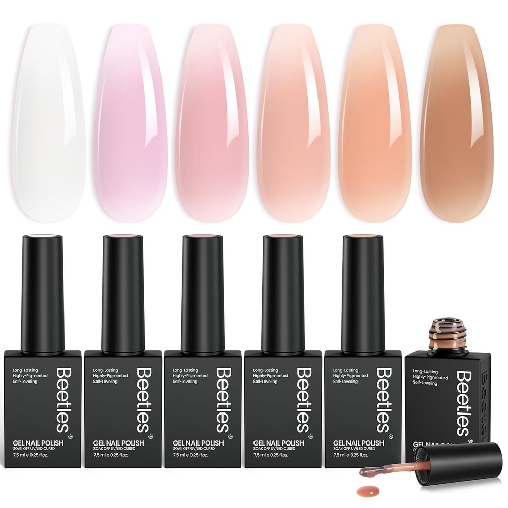 image:imageBeetles Nude Gel Nail Polish Set  6 Colors Nude Pink Brown Neutral Jelly Gel Polish Kit Sheer Translucent Effect Soak Off UV Nail Art Design Drunken Rose Collection Manicure Gift for Women6 Colors Ultimate Monochrome