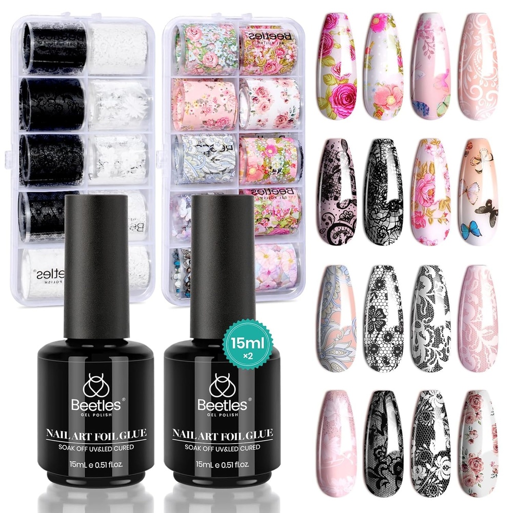 image:imageBeetles Odorless Liquid Latex for Nails 15ml  White Latex Nail Polish Barrier Peel Off Cuticle Guard for Gel Polish Protector Fingers Air Dry Nail Art Cuticle Protectors with Stick Gifts for Women2Pcs Nail Foil Glue with Lace Stickers