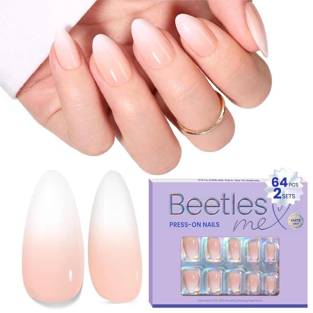 image:imageBeetles Ombre Nails 64Pcs Press On Nails Short Almond Nude Pink Ombre French Nail Tips Kit Fit Perfectly Nail PreApplied Primer and Base Coat with SuperHold Nail Glue for Nail Extension Designs