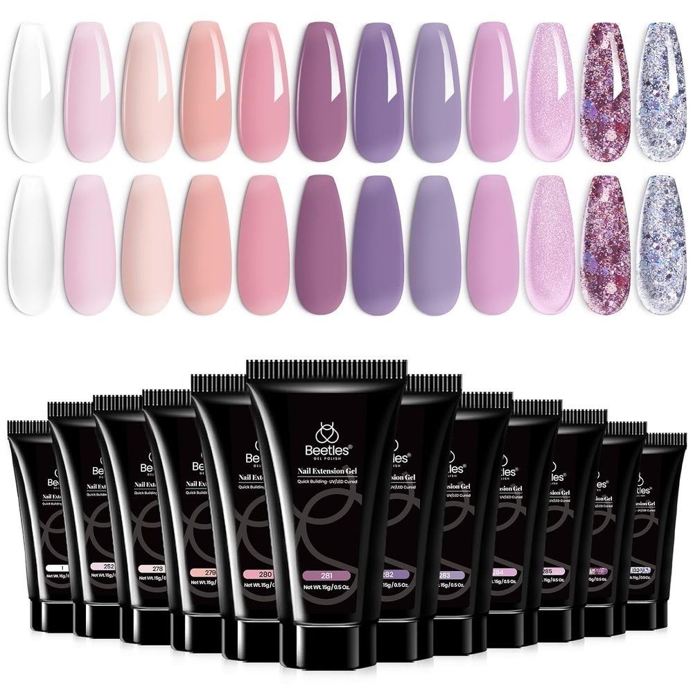 image:imageBeetles Poly Nail Gel 30g 6 Colors Murmur Gauze Builder Nail Extension Enhancement Gel for Beginner amp Professional LongLasting and Easy to Use Supplies Gift for Women Girls212 Pcs Flexible Rose