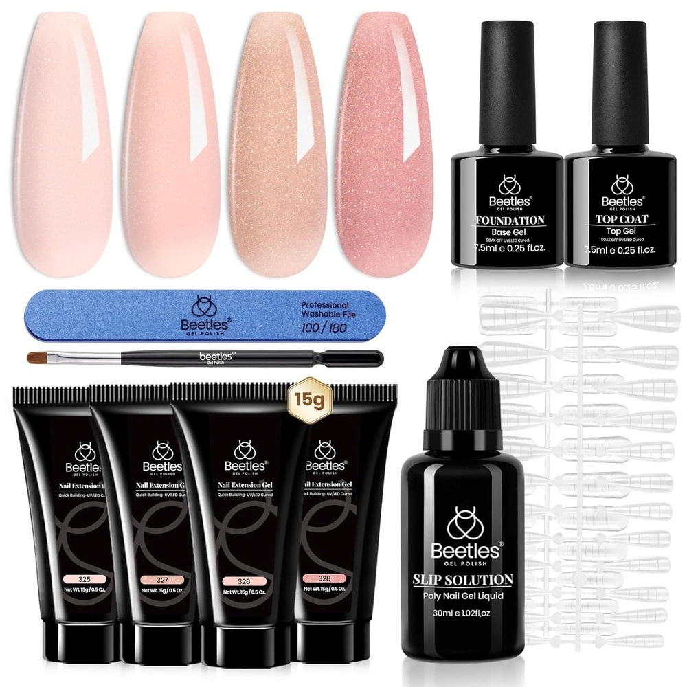image:imageBeetles Poly Nail Gel 30g 6 Colors Murmur Gauze Builder Nail Extension Enhancement Gel for Beginner amp Professional LongLasting and Easy to Use Supplies Gift for Women GirlsShes Soft Glam