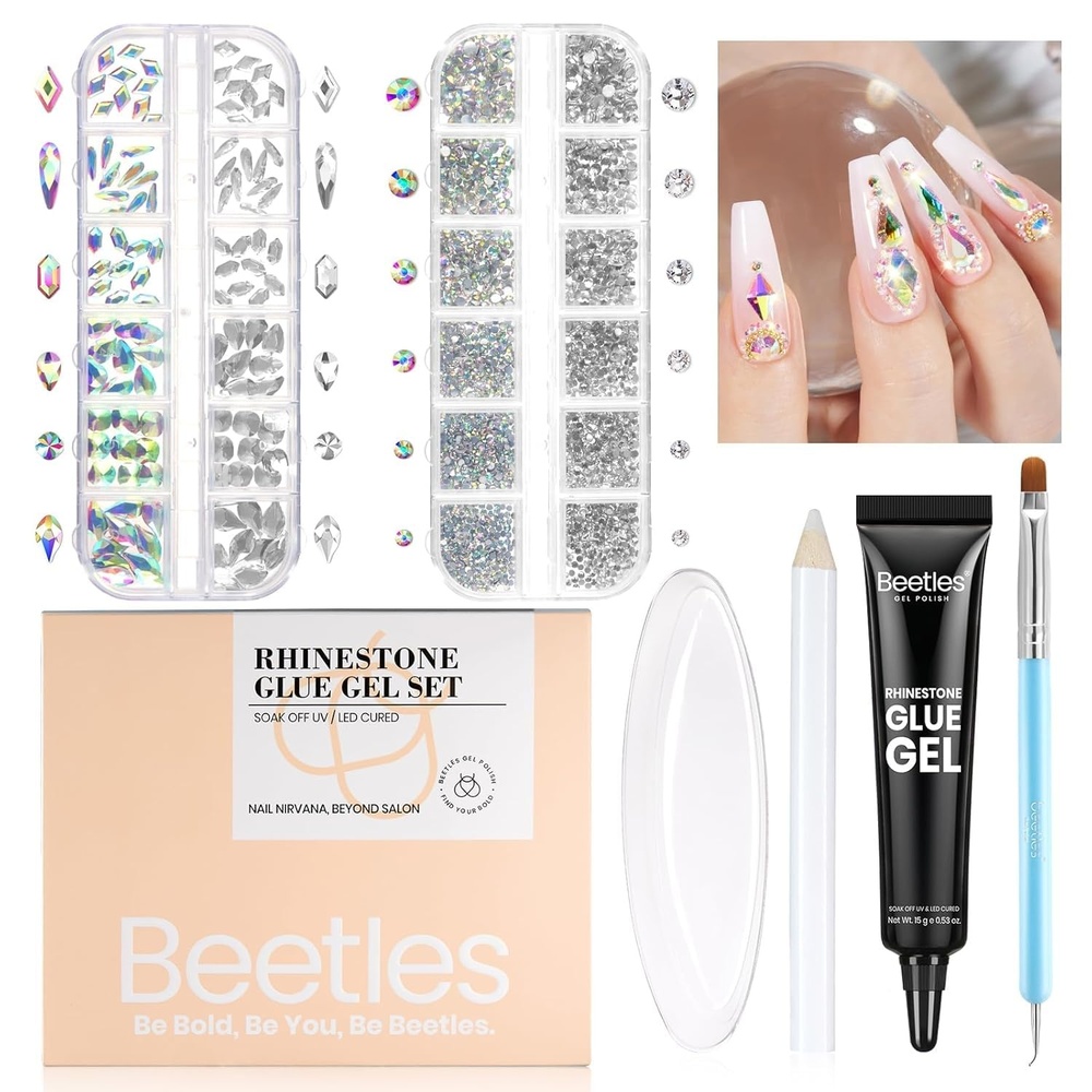 image:imageBeetles Rhinestones Glue Kit  3D Gel Nail Art amp Sculpting Gel Glue and with Heart Charm Diamond Jewelry Nail Decorations for DIY Gel Nail Polish06Nail Art Glue  Rhinestones Set