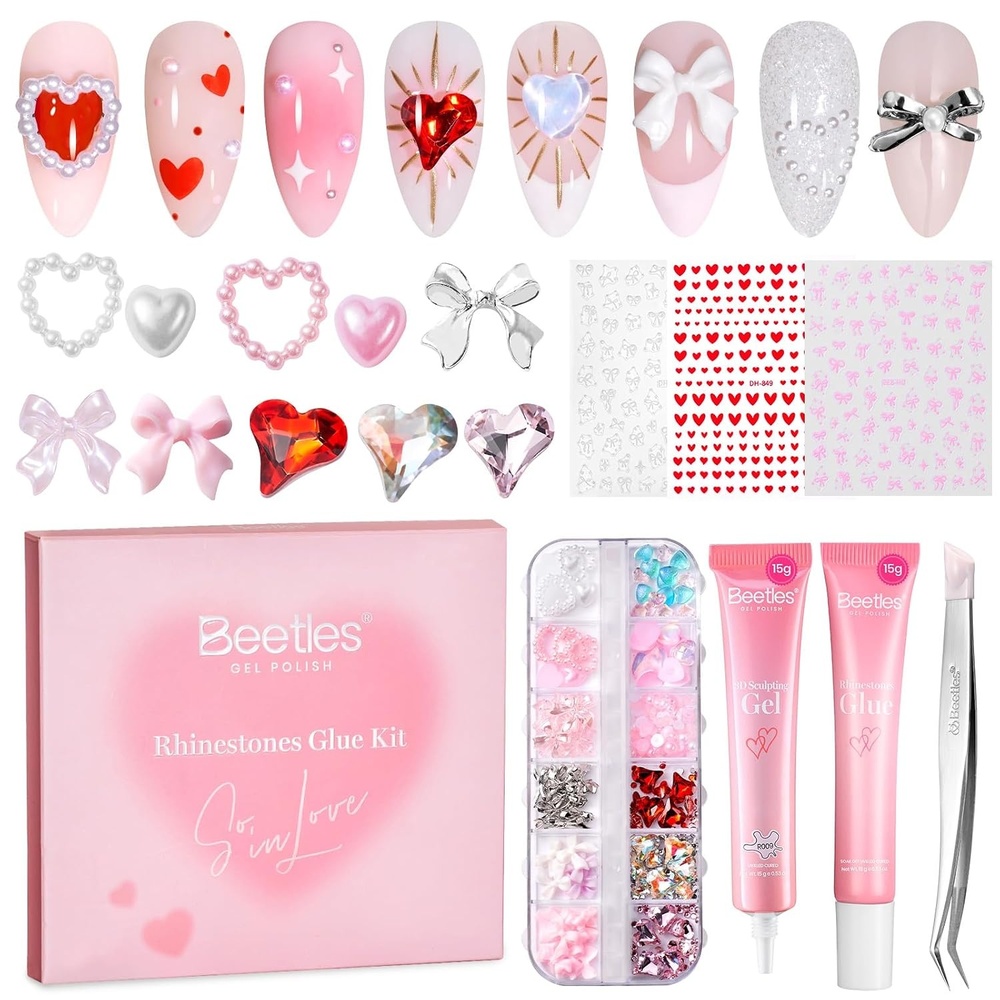 image:imageBeetles Rhinestones Glue Kit  3D Gel Nail Art amp Sculpting Gel Glue and with Heart Charm Diamond Jewelry Nail Decorations for DIY Gel Nail PolishC2Heart  Charm Nail Art Kit