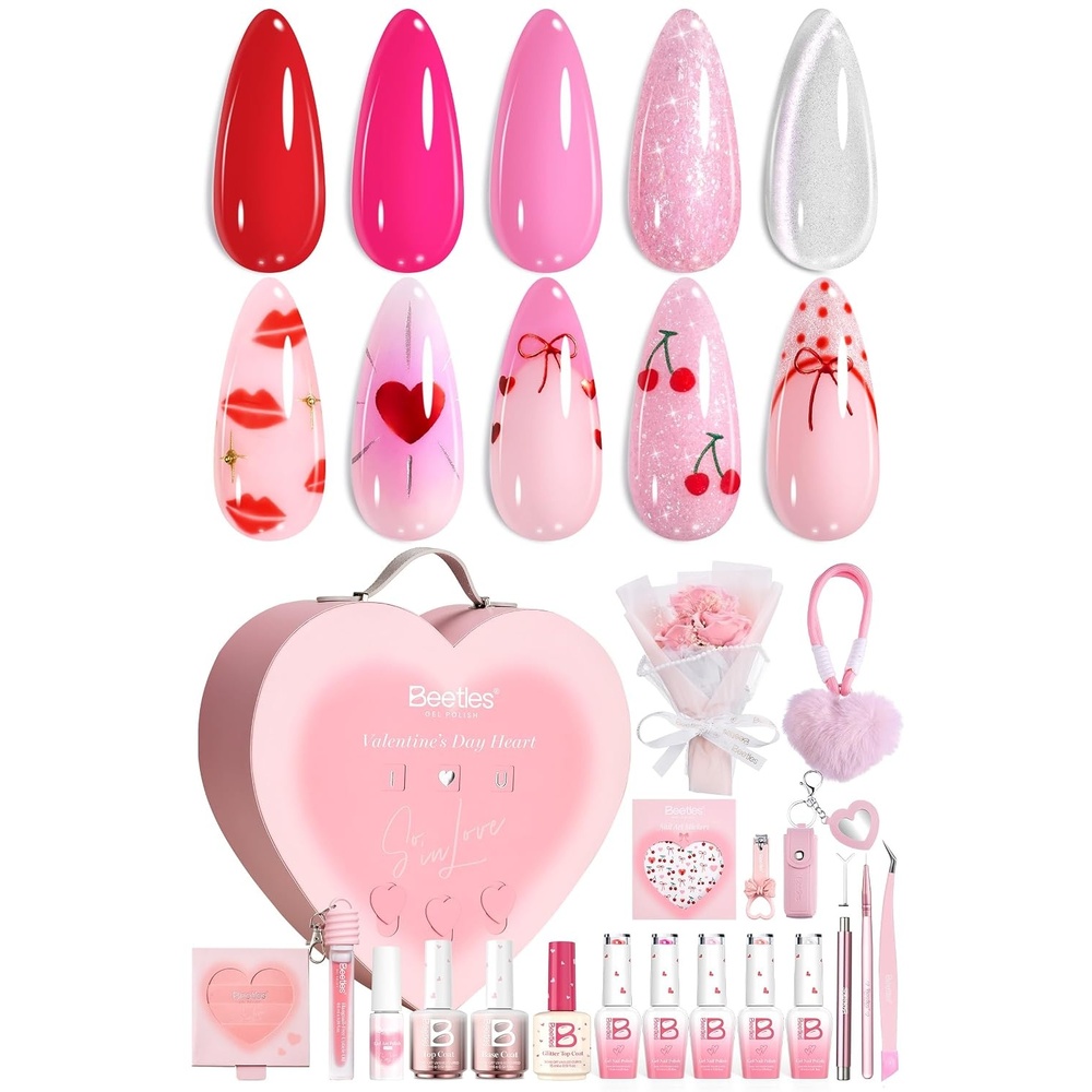 image:imageBeetles Romantic Summer Gel Nail Polish Kit  Hot Pink Red Cat Eye Gel Nail Polish Set Treat Yourself Self Care Gift Set with Pink amp Rosy Gel Colors DIY AtHome Manicure Gift for Women