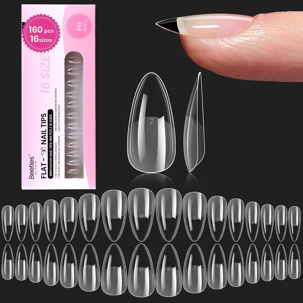 image:imageBeetles Short Almond Nail Tips  288PCS 12 Sizes Full Matte Cover PreEtched amp PreShaped Soft Gel False Nail Tips Acrylic Nail Tips Nail Extension Tips for Gel Polish DIY Manicure43Almond Medium 160pcsHalf Matte Nail Tips