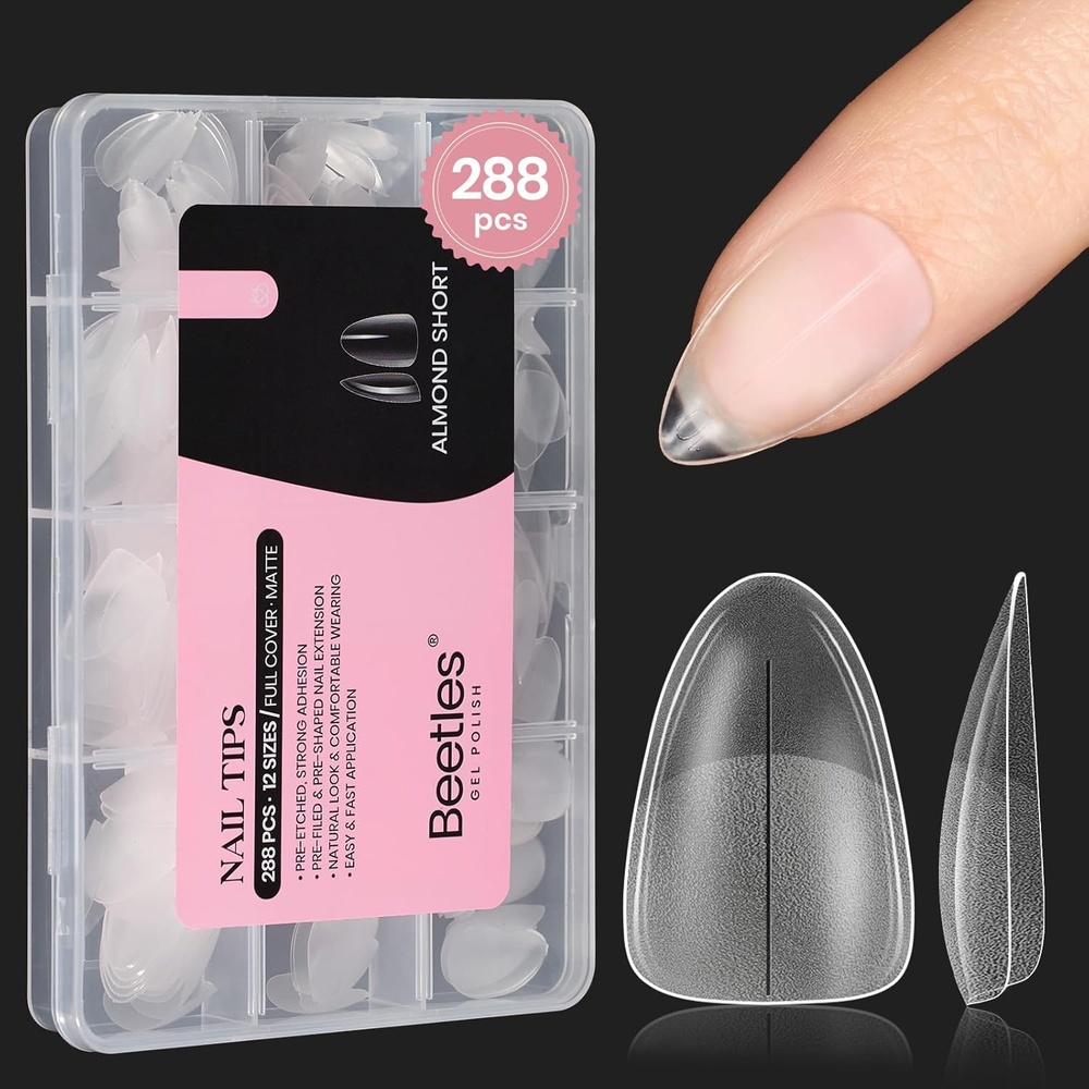 image:imageBeetles Short Almond Nail Tips  288PCS 12 Sizes Full Matte Cover PreEtched amp PreShaped Soft Gel False Nail Tips Acrylic Nail Tips Nail Extension Tips for Gel Polish DIY Manicure11Almond Short 288pcsFull Matte Nail Tips