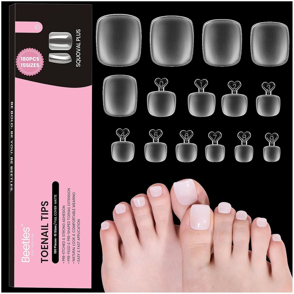 image:imageBeetles Short Almond Nail Tips  288PCS 12 Sizes Full Matte Cover PreEtched amp PreShaped Soft Gel False Nail Tips Acrylic Nail Tips Nail Extension Tips for Gel Polish DIY Manicure61Square Short 180pcs Toe Nail Tips