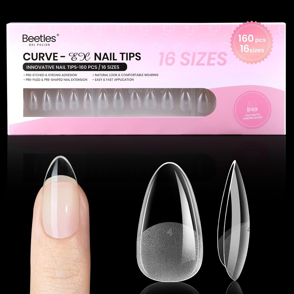 image:imageBeetles Short Almond Nail Tips  288PCS 12 Sizes Full Matte Cover PreEtched amp PreShaped Soft Gel False Nail Tips Acrylic Nail Tips Nail Extension Tips for Gel Polish DIY Manicure41Almond Short 160pcsHalf Matte Nail Tips
