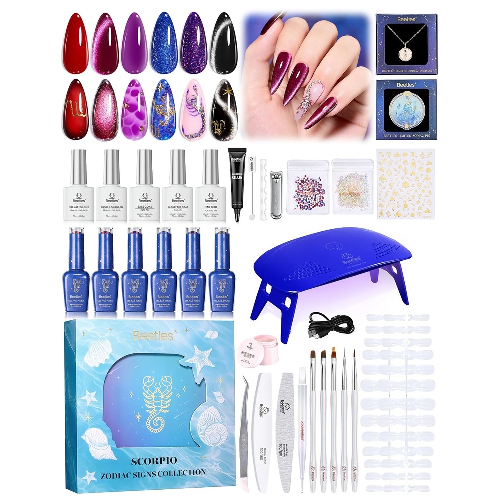 image:imageBeetles Summer Gel Nail Polish Kit with UV Light  Wedding Beauty French Manicure Kit 15ml UV LED Soak Off French Tip Gel Polish Set with Nail Tools Nails DecorationMidnight Vampire