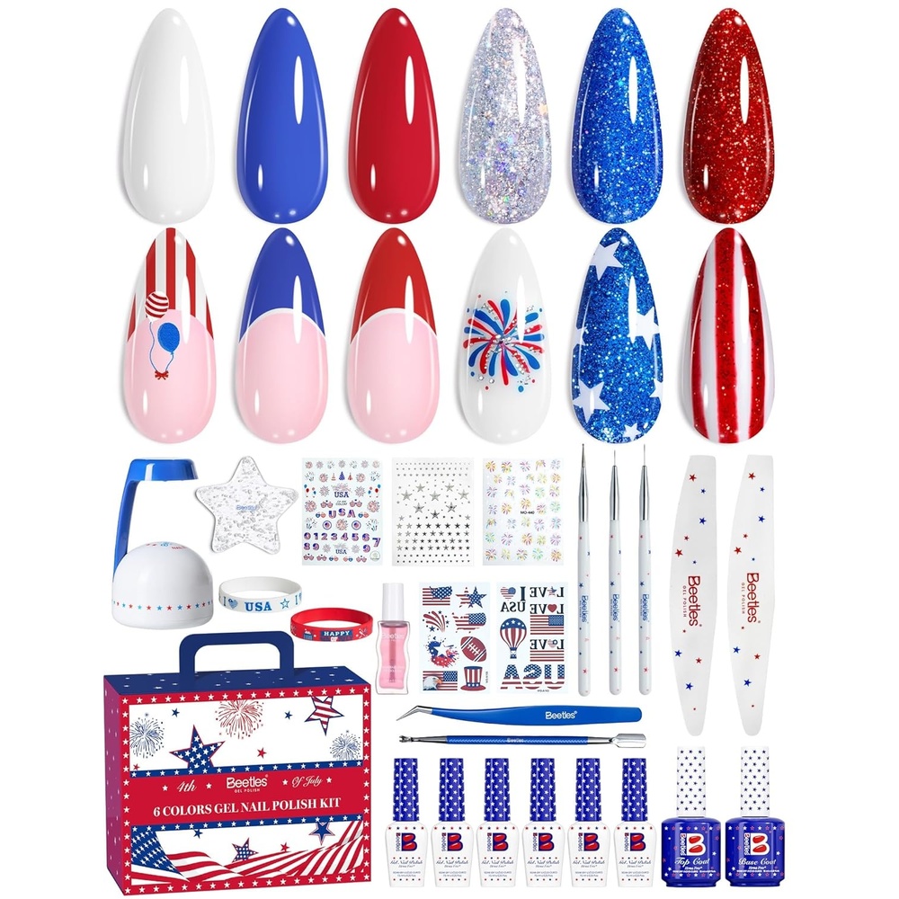 image:imageBeetles Summer Gel Nail Polish Kit with UV Light  Wedding Beauty French Manicure Kit 15ml UV LED Soak Off French Tip Gel Polish Set with Nail Tools Nails Decoration4th of July
