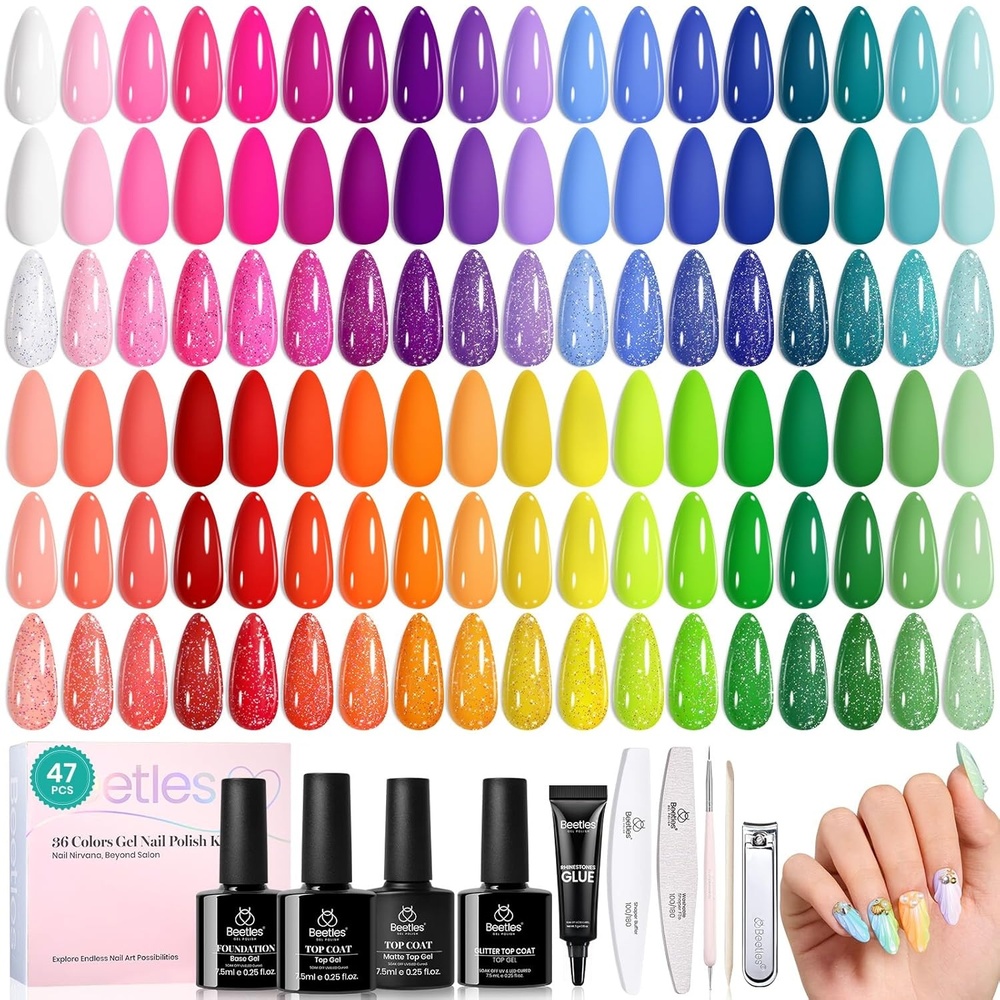 image:imageBeetles Summer Gel Nail Polish Set 20 Colors Pastel Neon Pink Yellow Green Blue White Glitter Gel Nail Polish Kit Base Coat Matte Glossy Top Coat Soak off Uv Gift for WomenColorful holidays