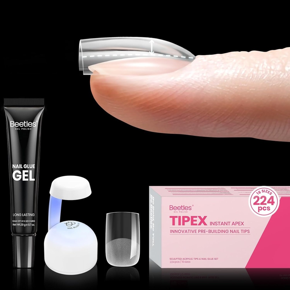 image:imageBeetles Tipex Instant Apex Nail Tips Kit Medium Almond 224PCS 16 Sizes 0014 No Builder Gel Needed 20g Solid Nail Glue Mini UV Lamp0ESquare Extra Short 224pcs Tipex Nail Kit