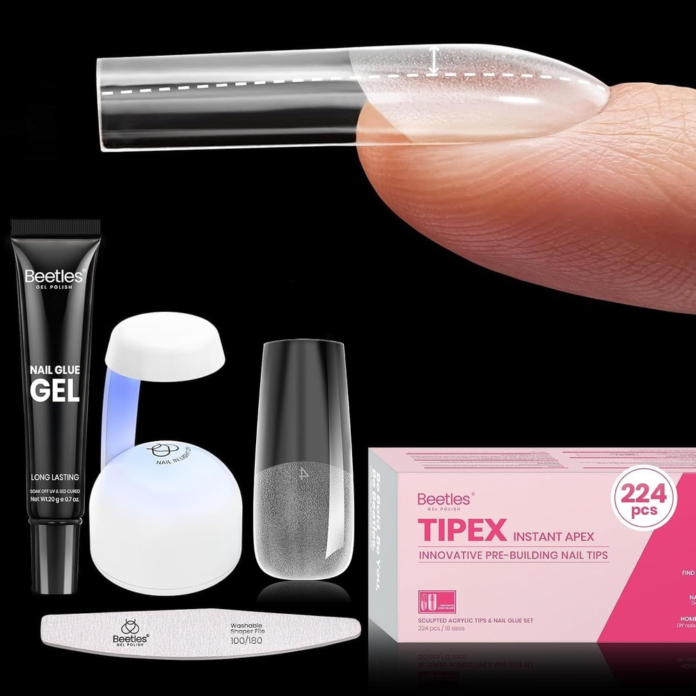 image:imageBeetles Tipex Instant Apex Nail Tips Kit Medium Almond 224PCS 16 Sizes 0014 No Builder Gel Needed 20g Solid Nail Glue Mini UV Lamp0HSquare Long 224pcs Tipex Nail Kit