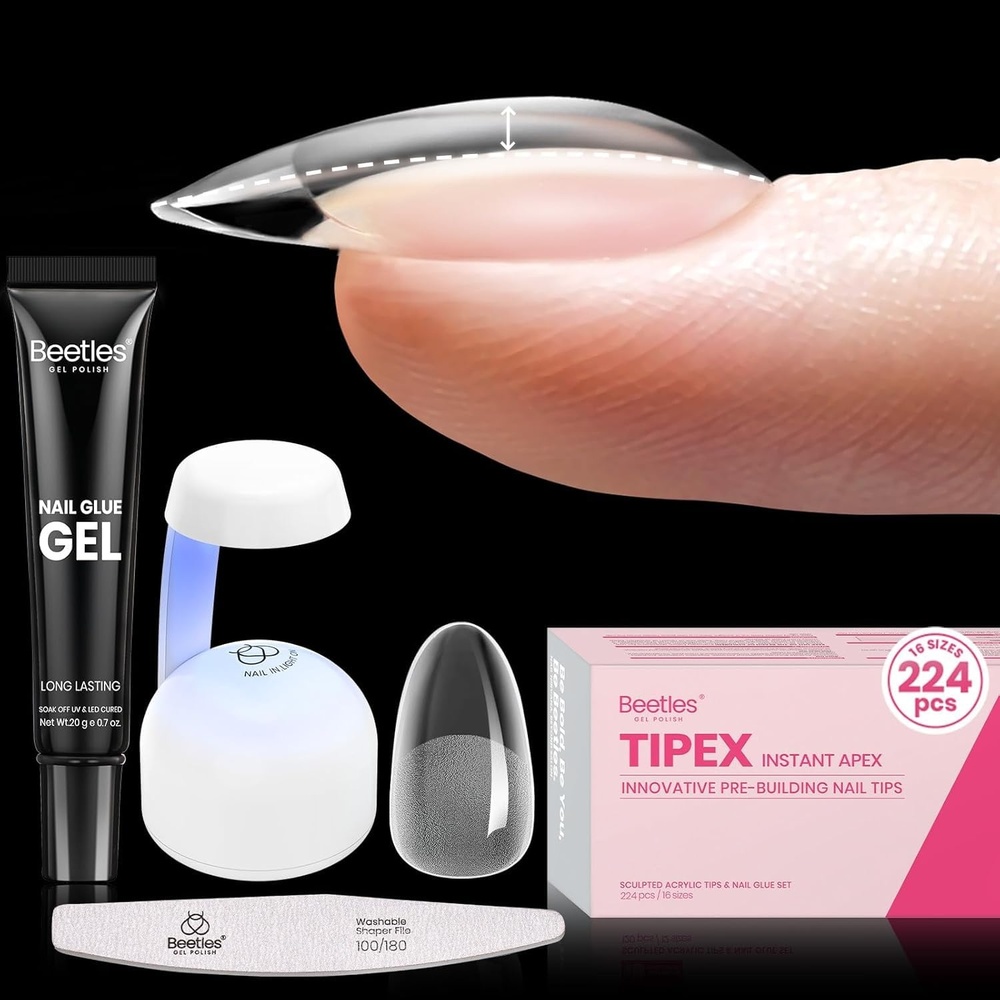 image:imageBeetles Tipex Instant Apex Nail Tips Kit Medium Almond 224PCS 16 Sizes 0014 No Builder Gel Needed 20g Solid Nail Glue Mini UV Lamp0JOval Short 224pcs Tipex Nail Kit