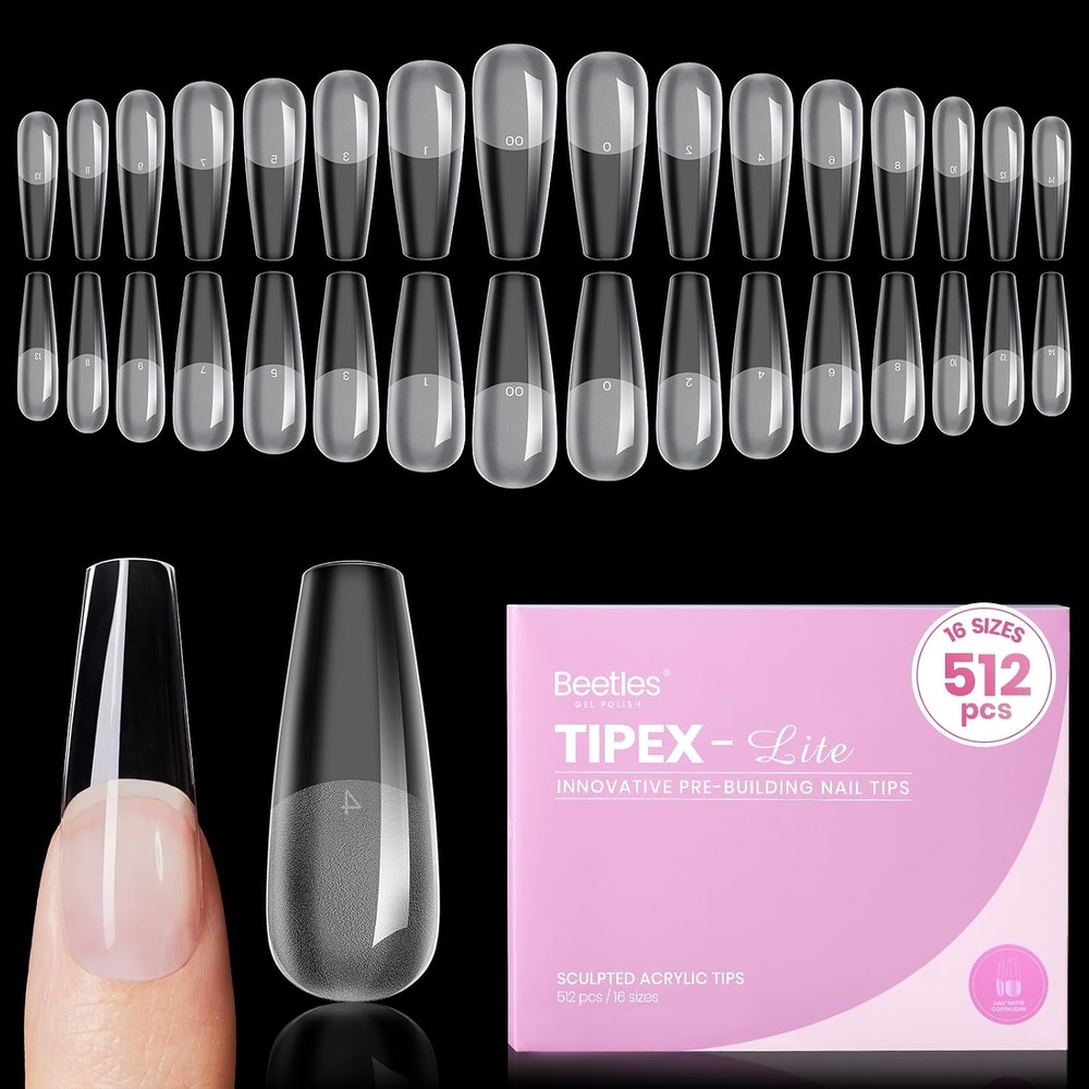 image:imageBeetles Tipex Lite Instant Apex Nail Tips XXL Stiletto No Builder Gel Needed 160pcs 16 Sizes 0014 for DIY Salonlook Extensions1ETipex LiteCoffin Long 512pcs