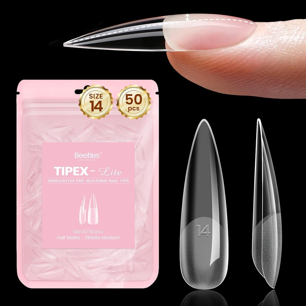 image:imageBeetles Tipex Lite Nail Tips Medium Stiletto Size 4 50 Pcs Builtin Apex Acrylic Tips for Flat amp Natural Nail Beds BeginnerFriendly DIY Nail ExtensionsTipex Lite Stiletto Medium Size 14