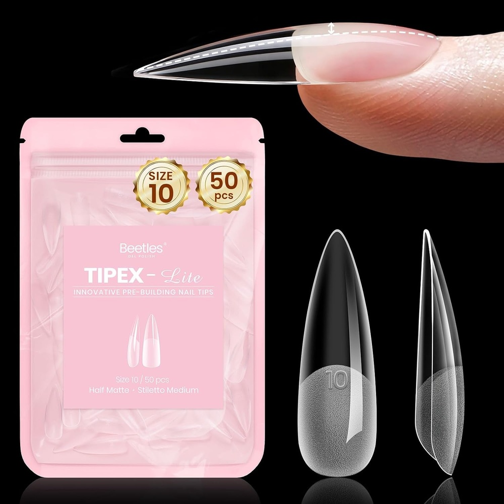 image:imageBeetles Tipex Lite Nail Tips Medium Stiletto Size 4 50 Pcs Builtin Apex Acrylic Tips for Flat amp Natural Nail Beds BeginnerFriendly DIY Nail ExtensionsTipex Lite Stiletto Medium Size 10