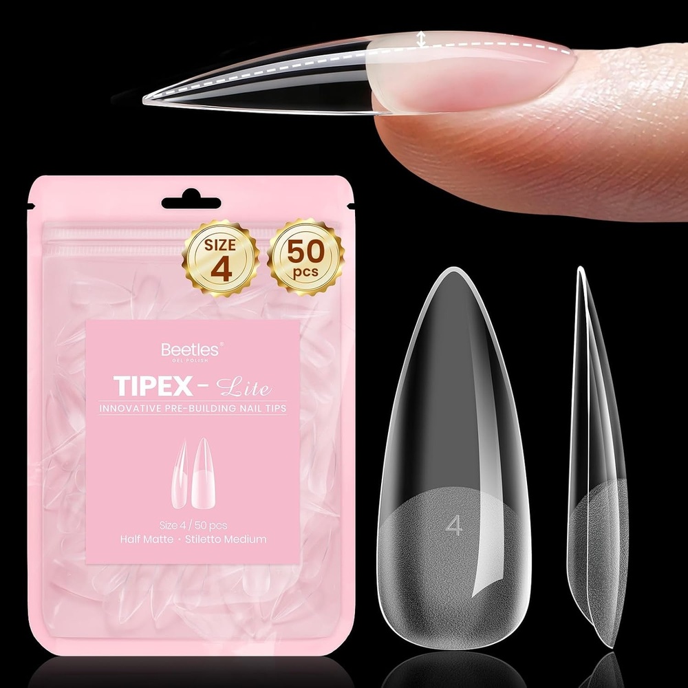 image:imageBeetles Tipex Lite Nail Tips Medium Stiletto Size 4 50 Pcs Builtin Apex Acrylic Tips for Flat amp Natural Nail Beds BeginnerFriendly DIY Nail ExtensionsTipex Lite Stiletto Medium Size 4
