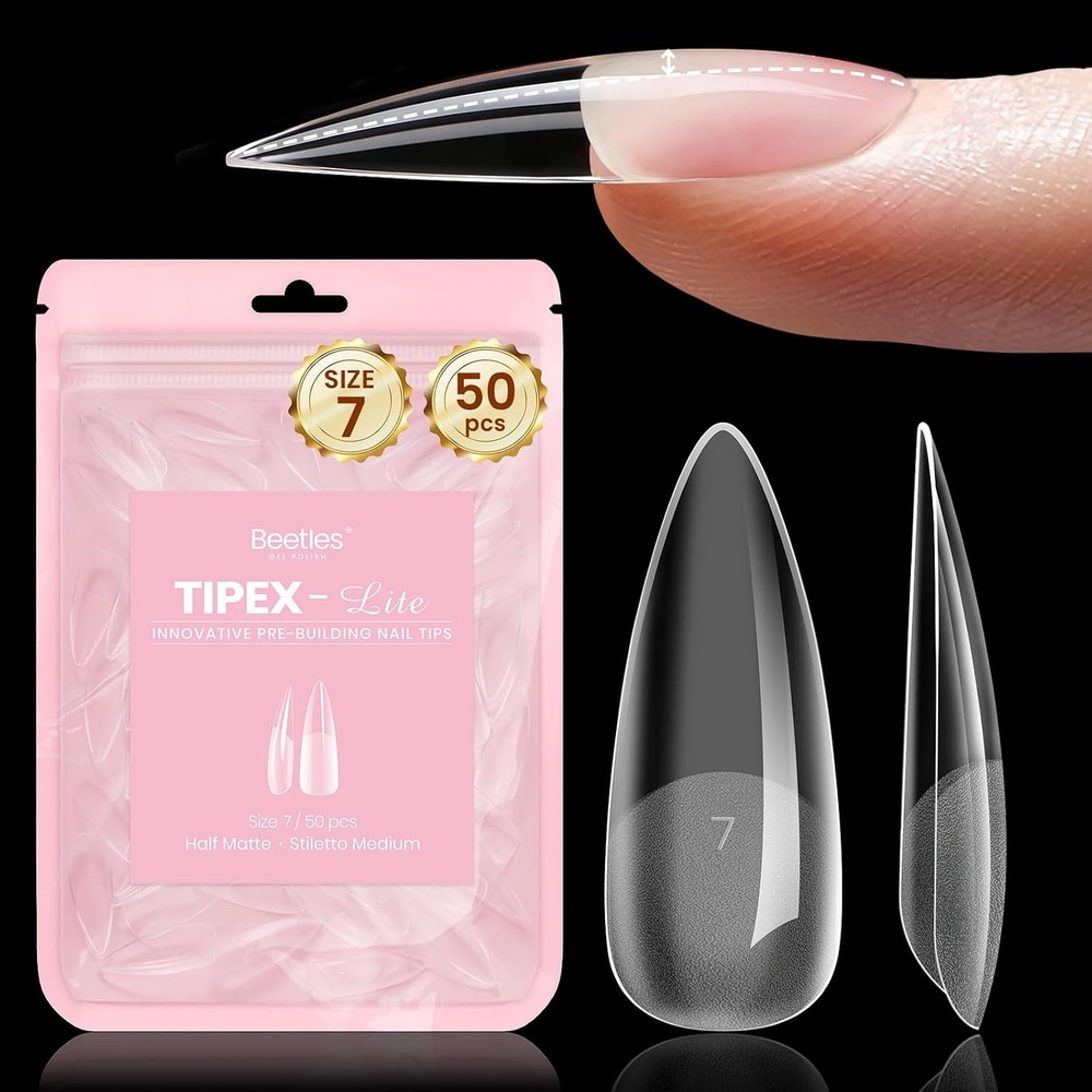 image:imageBeetles Tipex Lite Nail Tips Medium Stiletto Size 4 50 Pcs Builtin Apex Acrylic Tips for Flat amp Natural Nail Beds BeginnerFriendly DIY Nail ExtensionsTipex Lite Stiletto Medium Size 7