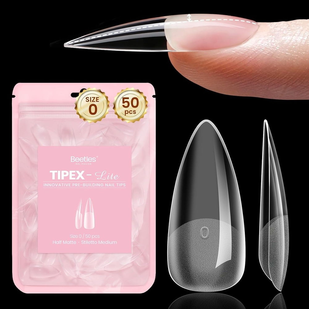 image:imageBeetles Tipex Lite Nail Tips Medium Stiletto Size 4 50 Pcs Builtin Apex Acrylic Tips for Flat amp Natural Nail Beds BeginnerFriendly DIY Nail ExtensionsTipex Lite Stiletto Medium Size 0