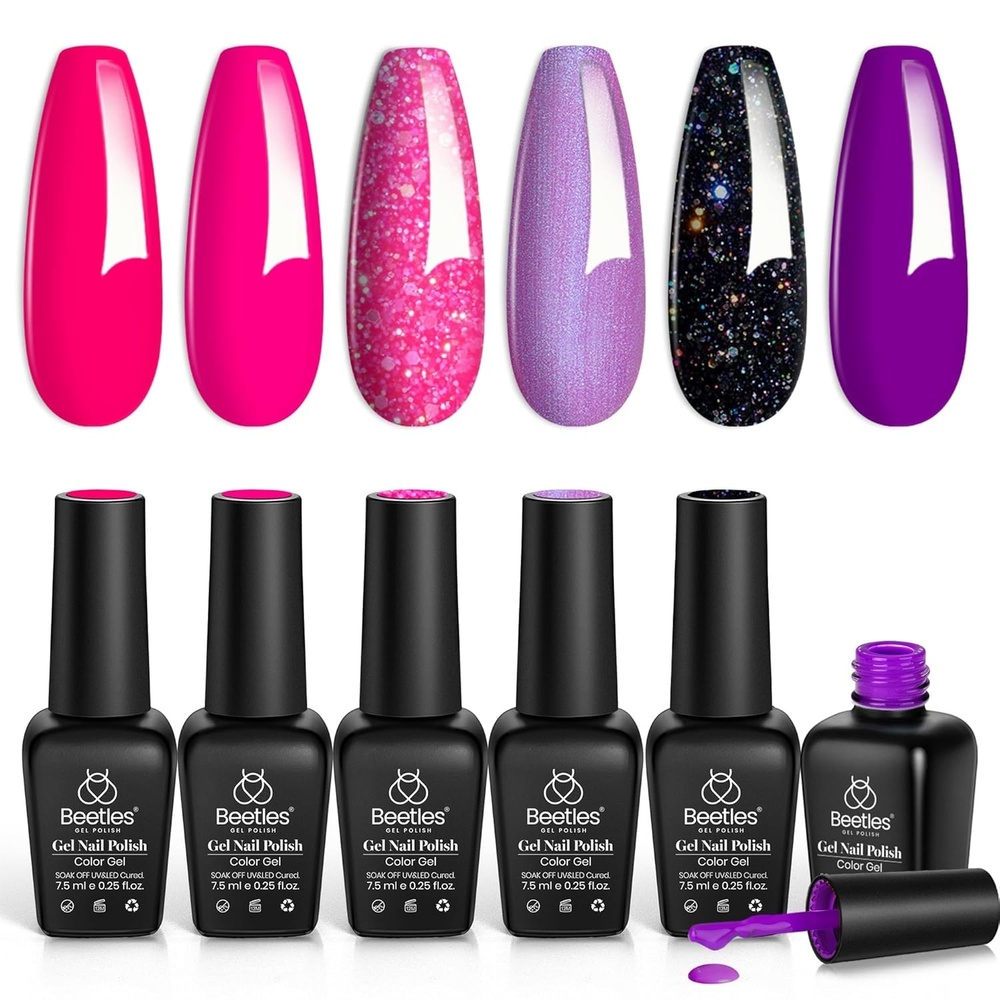 image:imageBeetles White Black Gel Polish Set  Twilight Gleam 6 Colors Silver Cat Eye Glitter Shimmer Sparkle Gel Polish with Magnet Soak Off Nail Art UV Led Home Salon Spring Summer Gift for WomenDreamy Pink Purple