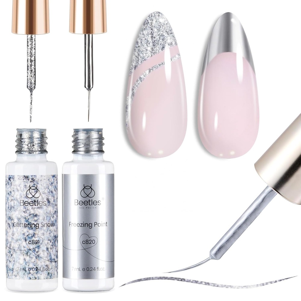 image:imagebeetles Nail Art Gel Liner Polish 2 Pcs Reflective Glitter Gel Nail Polish Sliver Metallic Liner Nail Polish Glitter Sparkle Chrome Effect Metal Painted Nail Art Design Set