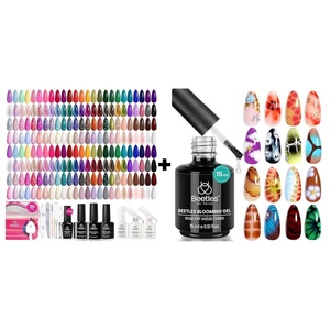Beetles 100 Colors Gel Nail Polish Set, 119 PCS Kit All Season Cat Eye Pink Blue Jelly with Blooming Gel 15ml Clear Uv Led Blossom Nails for Spreading Effect Marblee