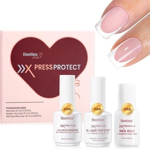 Beetles 10ML Super Strong Nail Glue for Press Ons, Nail Tips, Acrylic Nails No UV Light Needed Nail Bond Brush in Nail Glue for Press On Nails Fake Nails Long Lasting for Beginners DIY Home(3Pcs Nail Glue  Builder Top Coat & Remover Set)