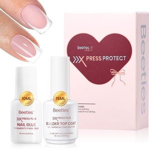 Beetles 10ML Super Strong Nail Glue for Press Ons, Nail Tips, Acrylic Nails No UV Light Needed Nail Bond Brush in Nail Glue for Press On Nails Fake Nails Long Lasting for Beginners DIY Home(2Pcs Fast Dry Nail Glue & Builder Top Coat Set)