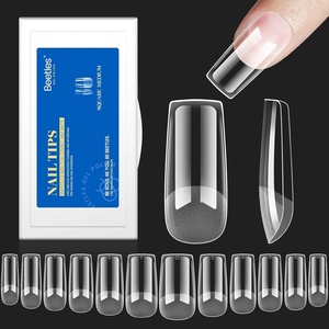 Beetles 15ml HEMA-Free Nail Glue Gel – TPO Free Super Strong Extension Glue for Nail Tips Clear Acrylic Nails, Clear Press On Nails, Gentle, Large Capacity, Salon Art DIY Home Need U V Light Cured(1-4 Square Medium 504pcs (Etch X))