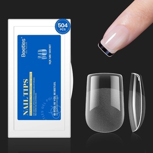 Beetles 15ml HEMA-Free Nail Glue Gel – TPO Free Super Strong Extension Glue for Nail Tips Clear Acrylic Nails, Clear Press On Nails, Gentle, Large Capacity, Salon Art DIY Home Need U V Light Cured(1-3 Square Short 504pcs (Etch X))