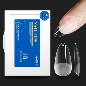Beetles 15ml HEMA-Free Nail Glue Gel – TPO Free Super Strong Extension Glue for Nail Tips Clear Acrylic Nails, Clear Press On Nails, Gentle, Large Capacity, Salon Art DIY Home Need U V Light Cured(1-1 Almond Short 504pcs (Etch X ))