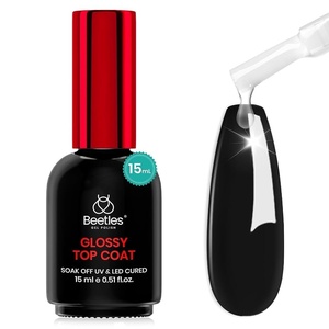 Beetles 20ml Gel Top Coat – No Wipe Clear Top Coat Extra Glossy Gel Nail Polish, Shine Finish and Long Lasting, Soak Off UV LED Lamp Cured Nail Art Manicure Salon Home Gift for Women(0-0-Clear Glossy Top Coat 15ml)