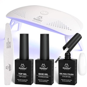 Beetles 22 Pcs HEMA-Free Gel Nail Kit with U V Light – 6 Color Pink Nude Red Pearl White Gel Polish Set Ethereal Glow Gift-Ready Package DIY Salon Portable Manicure Kit Mothers Day Gifts for Women(White)