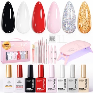 Beetles 22 Pcs HEMA-Free Gel Nail Kit with U V Light – 6 Color Pink Nude Red Pearl White Gel Polish Set Ethereal Glow Gift-Ready Package DIY Salon Portable Manicure Kit Mothers Day Gifts for Women(Timeless Charm)
