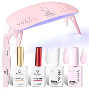 Beetles 22 Pcs HEMA-Free Gel Nail Kit with U V Light – 6 Color Pink Nude Red Pearl White Gel Polish Set Ethereal Glow Gift-Ready Package DIY Salon Portable Manicure Kit Mothers Day Gifts for Women(Hema-Free-Sakura Snow)
