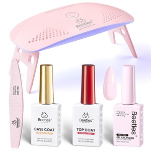 Beetles 22 Pcs HEMA-Free Gel Nail Kit with U V Light – 6 Color Pink Nude Red Pearl White Gel Polish Set Ethereal Glow Gift-Ready Package DIY Salon Portable Manicure Kit Mothers Day Gifts for Women(Hema-Free-Pink Bubble)