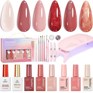 Beetles 22 Pcs HEMA-Free Gel Nail Kit with U V Light – 6 Color Pink Nude Red Pearl White Gel Polish Set Ethereal Glow Gift-Ready Package DIY Salon Portable Manicure Kit Mothers Day Gifts for Women(Ethereal Glow)
