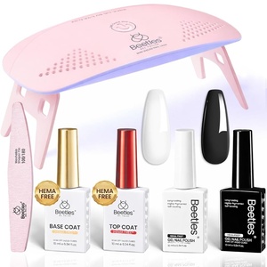 Beetles 22 Pcs HEMA-Free Gel Nail Kit with U V Light – 6 Color Pink Nude Red Pearl White Gel Polish Set Ethereal Glow Gift-Ready Package DIY Salon Portable Manicure Kit Mothers Day Gifts for Women(Hema-Free-Night and Day)