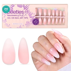 Beetles Almond Press on Nails – 210Pcs Ombre Medium Almond Nails – 4-in-1 French Tip Press On Nails – 15 Sizes Reusable Fake Nails