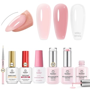 Beetles Builder Gel Nail Kit HEMA FREE,with 3-IN-1 Protein Nail Primer,Base Top Coat,3 Colors 8 in 1 Pink Milky White Builder,for Strengthening Thickening Extension,Beginner DIY UV Nails,Lush Tint(Lush Tint)