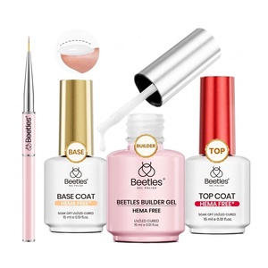 Beetles Builder Top Coat Gel, Protect French Nail Tips Chipping for High Glossy Shiny Long-Lasting No Wipe Rubber Top Coat(15ml)(Clear Base and Top Coat with White Builder Gel)