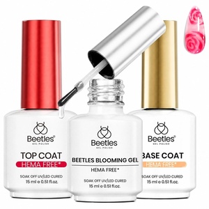 Beetles Builder Top Coat Gel, Protect French Nail Tips Chipping for High Glossy Shiny Long-Lasting No Wipe Rubber Top Coat(15ml)(Clear Blooming Gel & Base Top Coat)