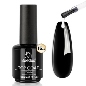 Beetles Builder Top Coat Gel, Protect French Nail Tips Chipping for High Glossy Shiny Long-Lasting No Wipe Rubber Top Coat(15ml)(High Gloss No Wipe Top Coat)