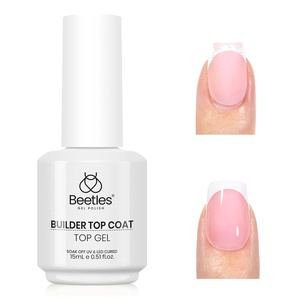 Beetles Builder Top Coat Gel, Protect French Nail Tips Chipping for High Glossy Shiny Long-Lasting No Wipe Rubber Top Coat(15ml)(Rubber Top Coat Gel)
