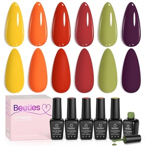 Beetles Burgundy Gel Polish Set – Berry Merlot 6 Colors Plum Gel Polish, Cherry Mocha Red Glitter Dark Purple Wine Nails Color, U V LED Soak Off Home DIY Manicure Nail Salon(0-0-0-Sunset Leaves)